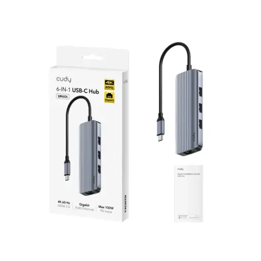 [UH606] Cudy UH606 1.0: Hub USB-C 6 en 1 con Puerto Gigabit Ethernet